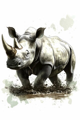 Fototapeta premium Majestic white rhinoceros standing in mud.