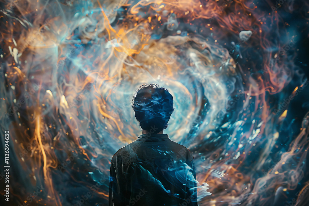 Aufkleber generative ai close-up of a time traveler exploring cosmic portal across space and time
