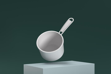 A white pot is upside down on a green surface