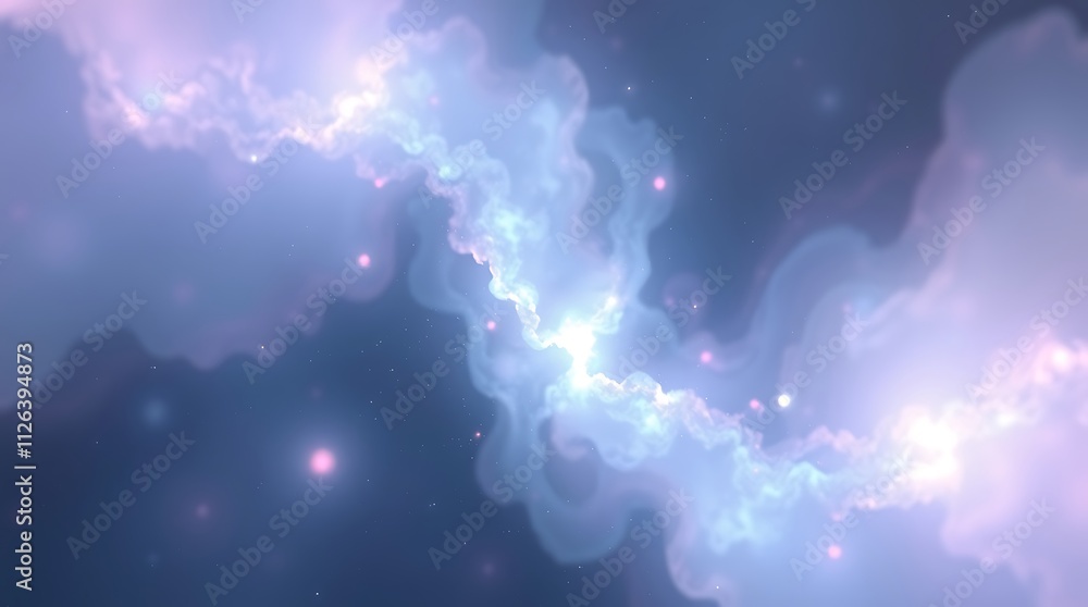 Poster cosmic dance: a mesmerizing abstract nebula swirls with ethereal blue light, its intricate patterns 