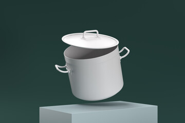 A white pot is upside down on a green surface