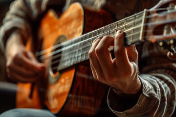 Generative AI Image of a Guitarist Performing with Acoustic Guitar