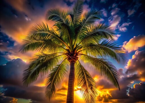 Queen Palm Silhouette Low Light Photography, Night Palm Tree, Dark Palm Tree, Tropical Night Silhouette, Silhouette Palm Tree,  Dramatic Palm Tree Photography