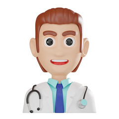 3D Icon Professional Doctor Avatar with Medical Attire and Stethoscope