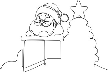 Vector hand drawn Christmas concept sketch. Santa Claus driving car with open bag full of presents. Lettering Christmas concept. Vector illustration