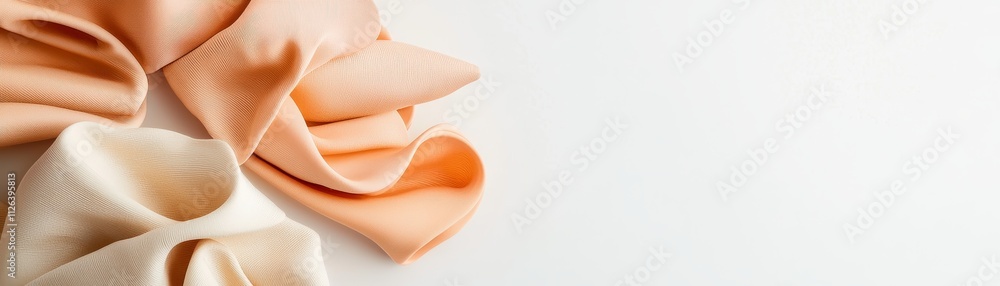 Poster elegant satin fabric display with folded textiles minimalist setting