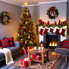 Christmas Living Room Styling: Cozy Fireplace and Holiday Decorations