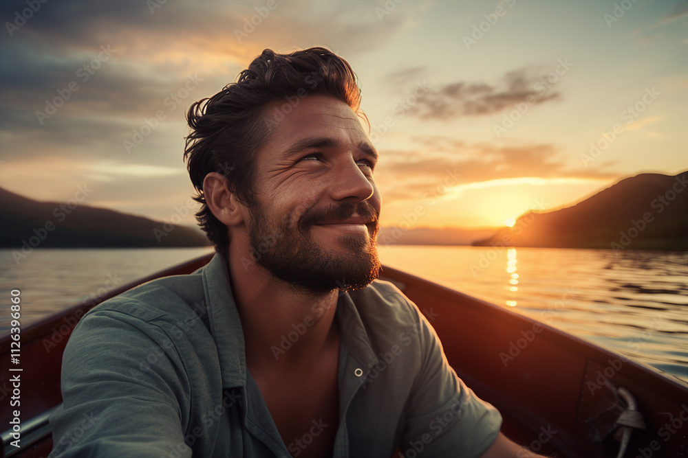 Poster man swimming in open sea vaction relaax rest generative ai illustration