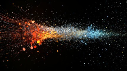 Glowing particles stream, vibrant colors burst.