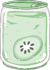 vector illustration of green kiwi fruit soda can, cute doodle sticker, isolated on transparent background