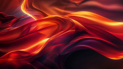 Abstract fiery red and orange flowing fabric, dynamic waves of light.