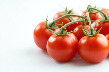 Bright red tomatoes on vine with white background