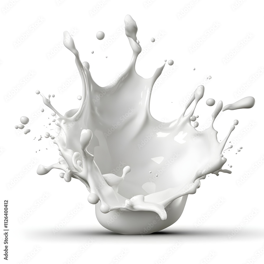 Poster dynamic splash of white liquid isolated on a clean background, capturing the energy and motion of fl