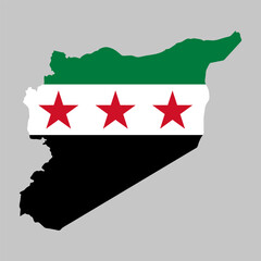 outline of country map on flag Syria, national symbol, red stars