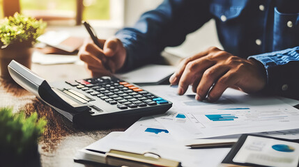 A man focused on his accounting work as a financial adviser.