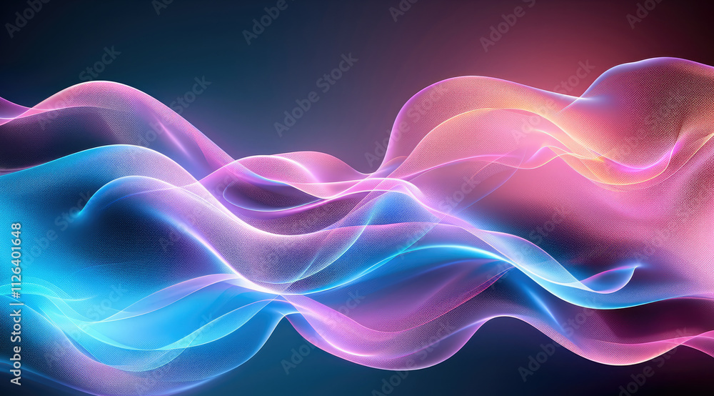 Fototapete abstract geometric design with flowing vector curves, soft pink and blue gradient, minimalistic and 