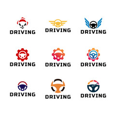Set of Steering wheel logo. Automobile steer wheel illustration on white background
