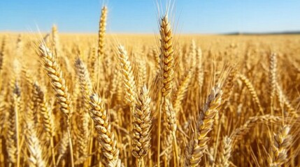 Fototapeta premium Golden wheat field ripe for harvest.