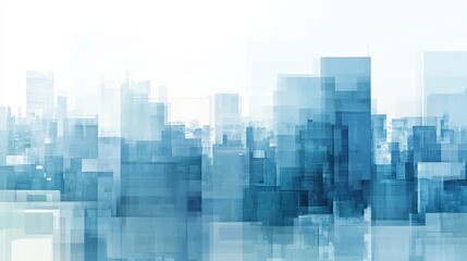 Naklejka premium Abstract Blue Cityscape, Geometric Urban Skyline, Modern City Blue Hues, Futuristic Cityscape Art, Modern Architectural Scene