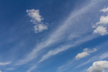 Obraz premium Clouds in the blue sky Panoramic image texture background graphic resources design Meteorology, heaven hope peace concept