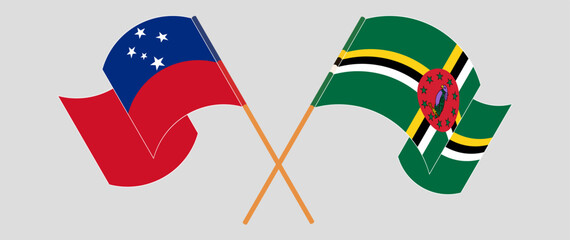 Crossed and waving flags of Samoa and Dominica. Vector illustration