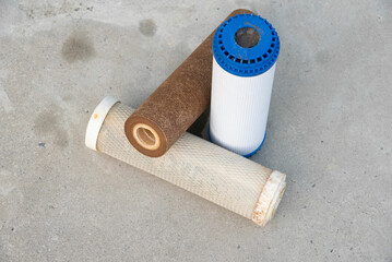 Dirty used filter cartridge set used water filter core