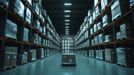 Obraz premium warehouse interior with stacked pallets and boxes