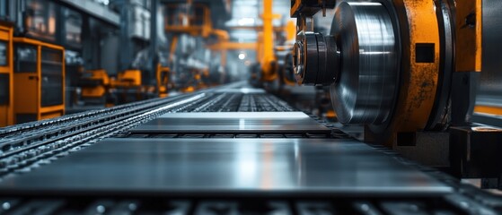 Fototapeta premium Precision manufacturing process in a modern factory showcasing advanced machinery and automation technology