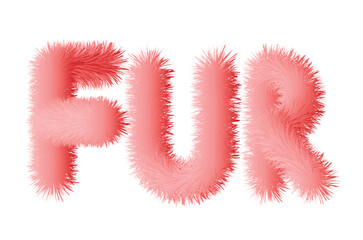 Fur fluffy text. Vector illustration of soft lettering, orange text Fur