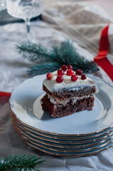 Delicious ready to eat wreath Christmas cake decorated with fresh cranberries and cream cheese frosting with festive styling
