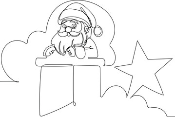 Vector hand drawn Christmas concept sketch. Santa Claus driving car with open bag full of presents. Lettering Christmas concept. Vector illustration