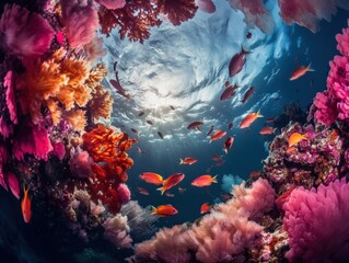vibrant underwater scene with colorful coral and fish