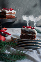 Delicious ready to eat wreath Christmas cake decorated with fresh cranberries and cream cheese frosting with festive styling