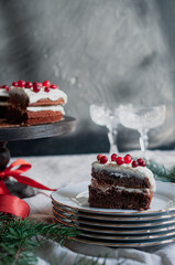 Delicious ready to eat wreath Christmas cake decorated with fresh cranberries and cream cheese frosting with festive styling