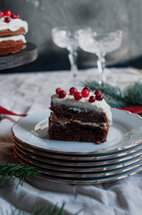 Delicious ready to eat wreath Christmas cake decorated with fresh cranberries and cream cheese frosting with festive styling
