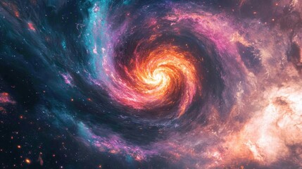 Obraz premium A mesmerizing cosmic swirl vibrant nebula galaxy spiral cosmic dust stardust fiery stellar celestial universe astronomy space exploration