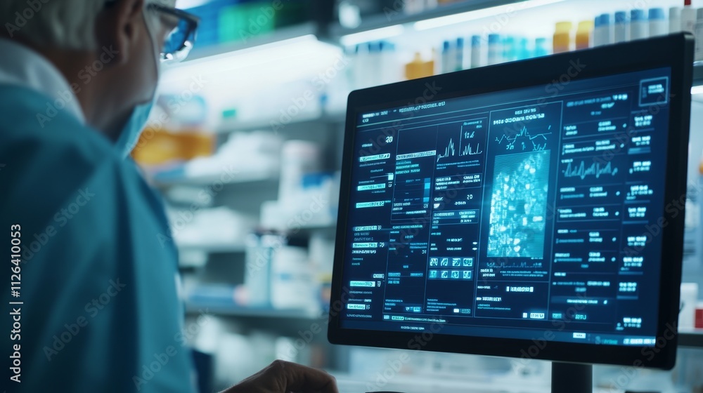 Poster detailed close-up of computer screen displaying digital medical data