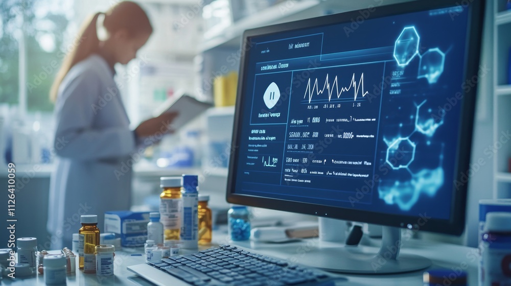 Poster close-up of computer screen displaying digital medical data