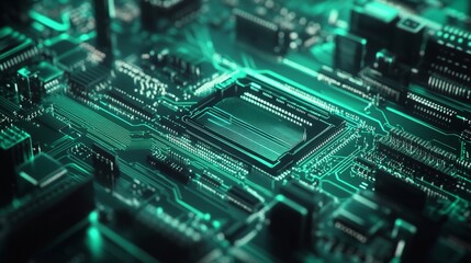 Close-Up of Digital Circuit Board with Green Overlay and Components