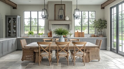 Obraz premium Bright modern kitchen interior with natural light and stylish furnishings