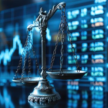 Vintage scale with forex chart as the background with blue vibe.