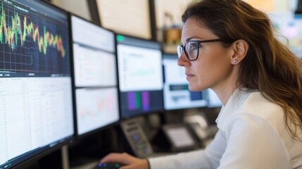 Professional Woman Analyzing Cybersecurity Network Traffic Data