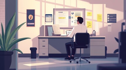 Fototapeta premium Doctor Reviewing Patient Charts in Modern Office Setting