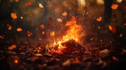 Autumn bonfire with falling leaves. (4)