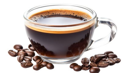 Dark espresso coffee in a glass cup