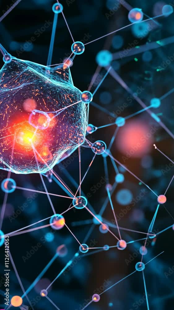 Poster abstract representation of atoms and molecules demonstrating energy and connectivity in a digital fo