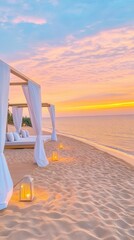 Fototapeta premium Tranquil Beachfront Setup with Private Cabanas