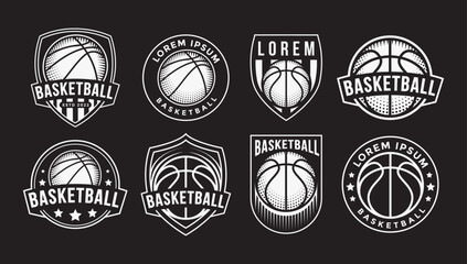 Set of Basketball badge emblem club logo on black background