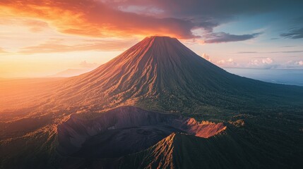 Majestic Volcano at Sunset with Dramatic Sky and Lush Landscape