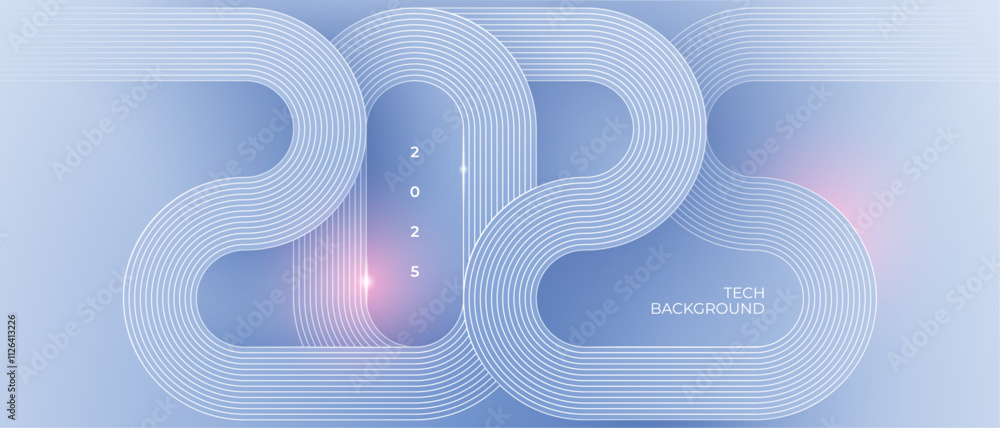 Poster abstract thin line light blue background in technology elegant style. 2025 wave on tech bg. modern g